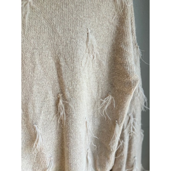 RP Rachel Parcell Womens Mock Neck Knit Sweater Feather Embellished Beige Size L - Picture 4 of 6